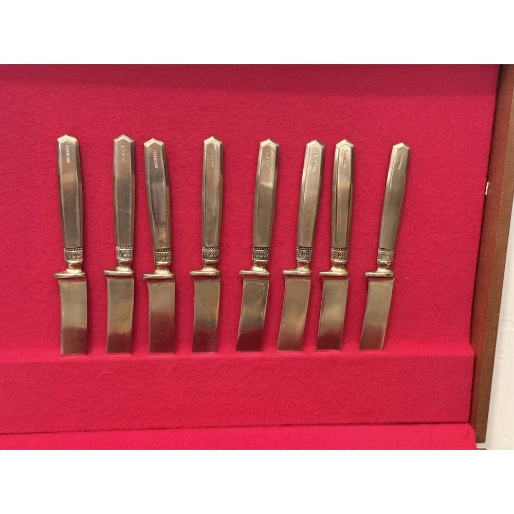 Vintage‎ Thai Brass Flatware Set. Service For 8 29 Piece Set Gold Tone with Case